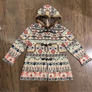 Aldomartins Anthropologie Fair Isle Sweater Coat US Size 8 Fur-lined Hood